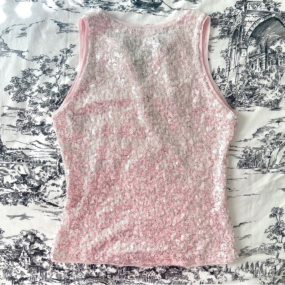Pink Sequins Cropped Top Full Sequins Luxury Slim… - image 3